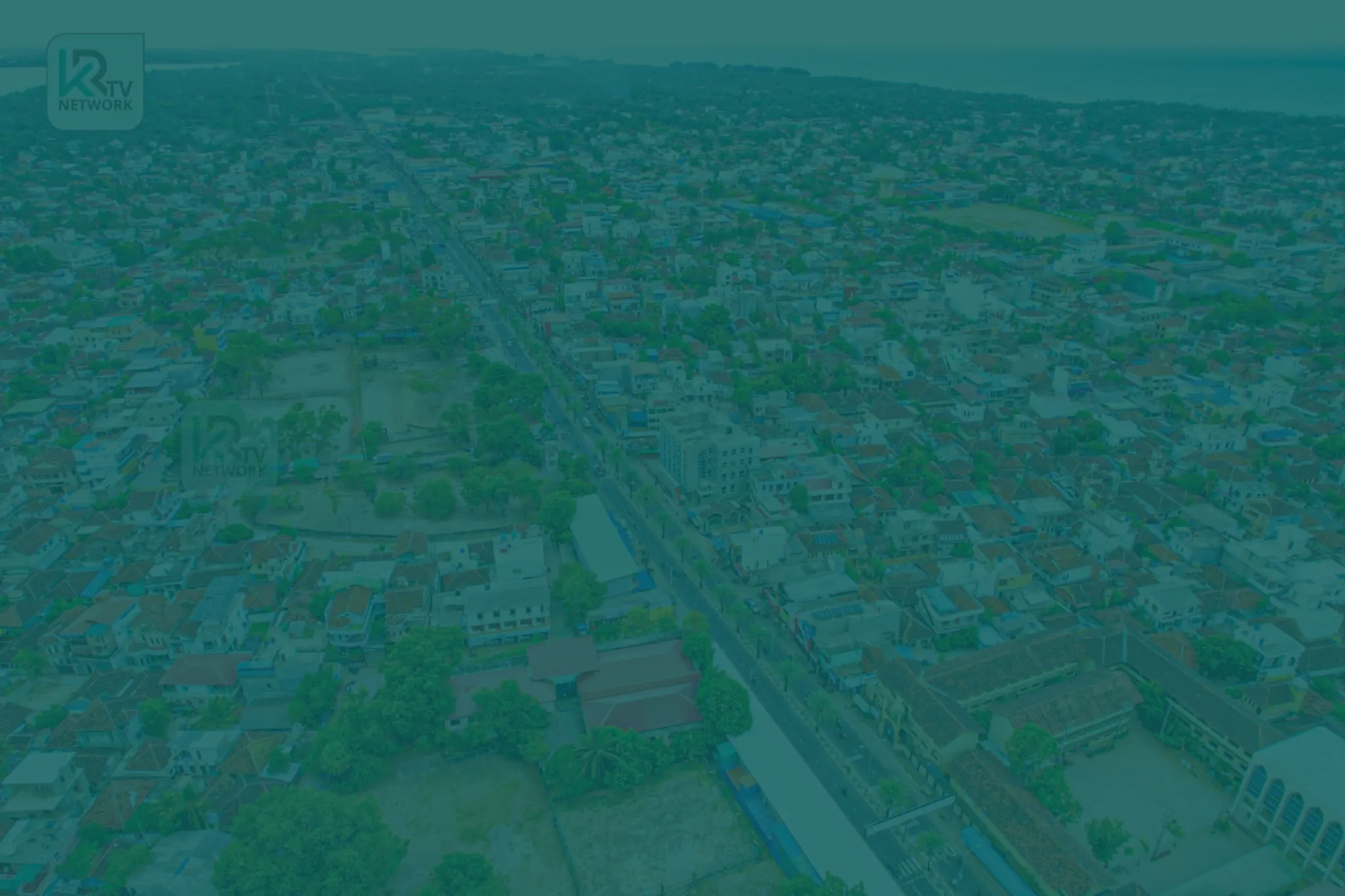 Aerial view of Kattankudy town and waterways
